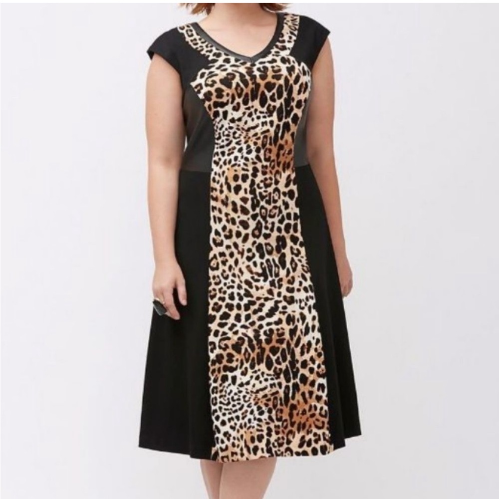 🆕 LANE BRYANT LEOPARD PRINT AND FAUX LEATHER DRESS